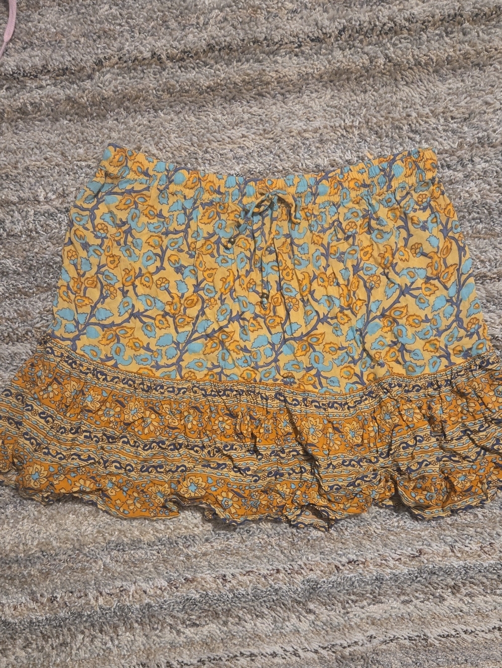 Spell Yellow and Blue Floral Tiered Mini Skirt